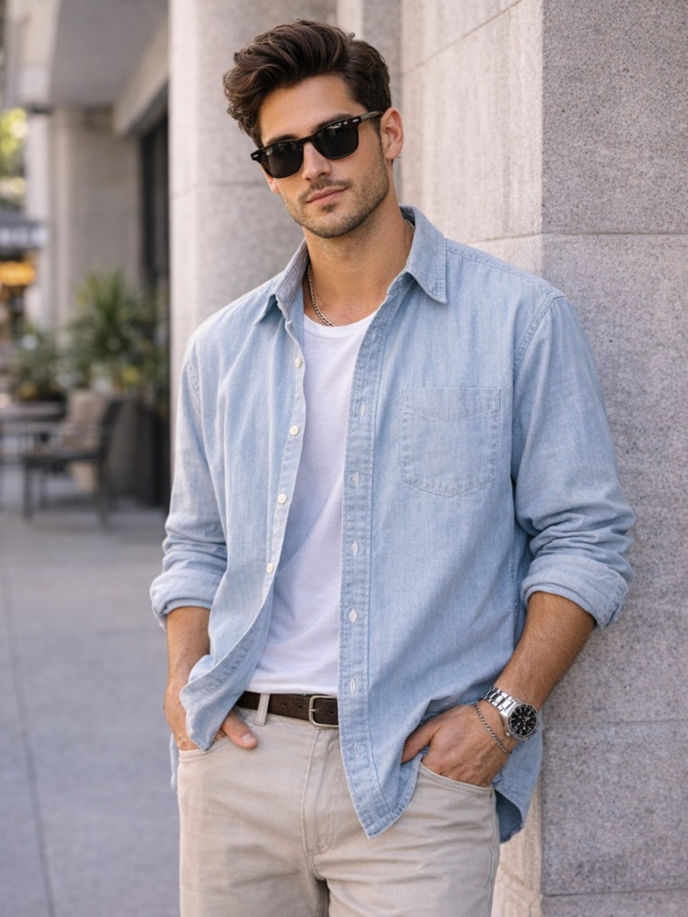 American Eagle Outfitters Light Blue Button-Down Shirt